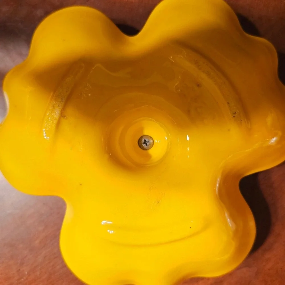 Vintage Yellow Ceramic 3 Section Candy Dish Gold Handle Mid Century Modern 7.5in